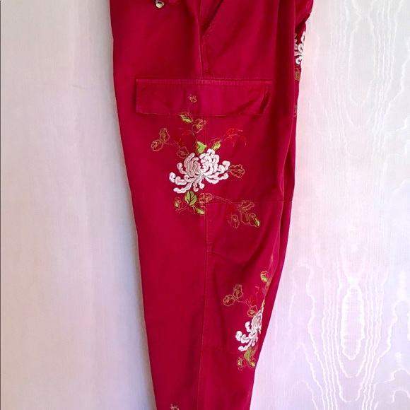 Cherry Red EmbroideredCargo Pants - Picture 8 of 8